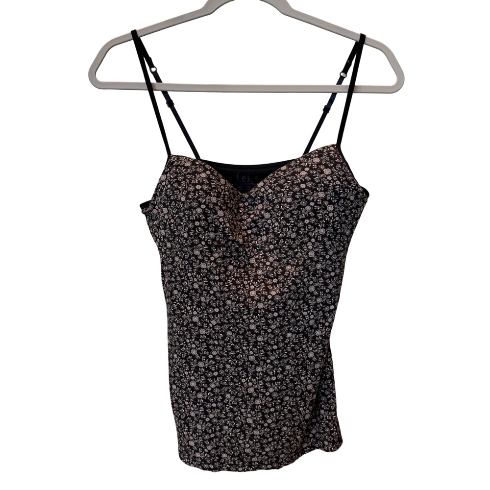 Vintage L.E.I. Floral Cami Top Y2K Adjustable Straps Black XL Juniors Party